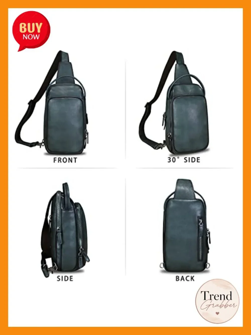 Genuine Leather Sling Bag Crossbody Hiking Backpack Anti-theft Daypack
